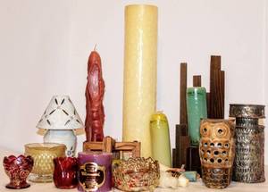 lot 2167 image: Large Variety Lot of Vintage Candle Holders and Assorted Candles