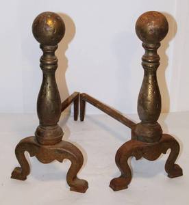 lot 2171 image: Set of Heavy Brass Andirons