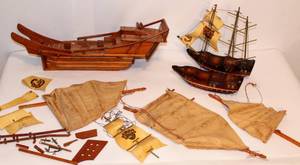 lot 2174 image: 3 Wooden Model Ships and Pieces