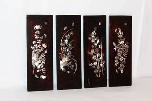 lot 2207 image: 4 Wooden Laquered Asian Art Panels