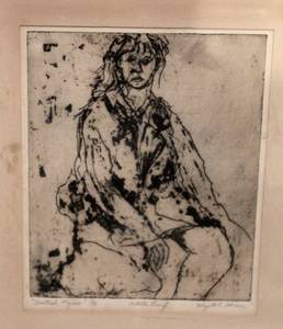 lot 2211 image: Artists Proof Seated Figure 57 by Wyatt K Mehea Matted and in Plastic Protector
