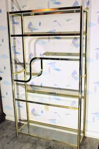 lot 2002 image: Mid-Century Modern Brass and Glass Etagere Milo Baughman Style