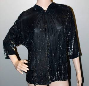 lot 2248 image: Vintage Black 34 Sleeve Blouse with Peekabo Collar