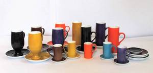 lot 2303 image: 30 pc Set Vintage Lagardo Tackett Schmid Porcelain EspressoCoffee Set Multi-Color