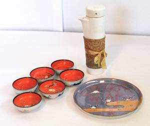 lot 2308 image: (6) Ceramic Soy Sauce Bowls, Decorative Asian Pottery Signed Plate, EspressoTea Pot