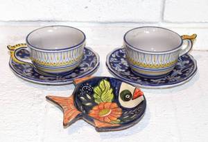 lot 2327 image: Cama Deruta, Italy Cup & Saucer x 2 and Decorative Fish Pottery Plate