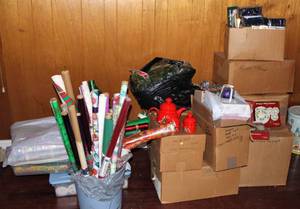 lot 2331 image: EXTRA HUGE Lot of Christmas Decor, Wrapping Paper and so much more  Some Hidden Vintage Treasures in Here