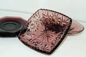 lot 2316 image: Assorted Lot of Purple Glass Bowls, Ashtray, Dessert Plates