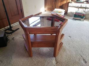 lot 5250 image: Wooden and Glass Top Side Table with Lower Shelf