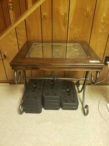 lot 5260 image: Glass Top End Table Iron Legs