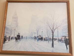 lot 5392 image: Winter Wood Trim Painting and Mirror