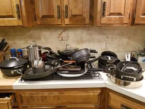 lot 5446 image: Mega Lot of Aluminum Calphalon Pots and Pans
