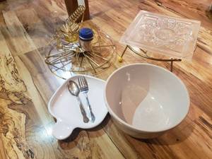 lot 5460 image: Dishware,Kitchen Holders, and Two Glass Trays