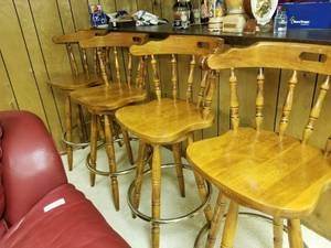 lot 5509 image: Four Swivel Wooden Barstools with Metal