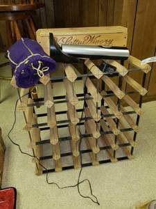 lot 5513 image: Lot of Wine Accessories, Bottle Box, Rack, Electric Opener and Crown Bags