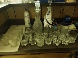 lot 5516 image: Lot of Bar Glasses with Liquor Glass Containers