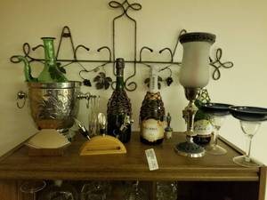 lot 5521 image: Lot of Champagne Bottles EMPTY with Liquor Accessories and Ice Bucket