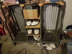 lot 5692 image: Golf Bag Rack with Shoe Cubbies- contents on shelf not included&nbsp