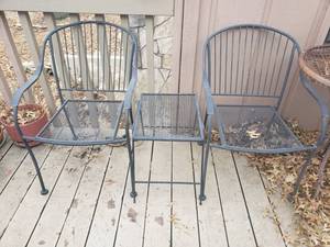 lot 6006 image: 2 Wrought Iron Chairs with Small Side Table