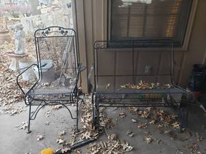 lot 6019 image: Wrought Iron Rocking Bench and Chair