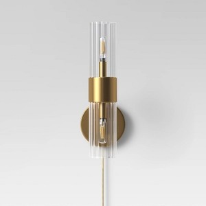 lot 4035 image: Ribbed Glass Sconce Lamp Brass - Project 62