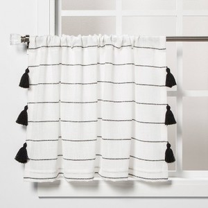 lot 4048 image: 24x42 Contrast Stripe Light Filtering Curtain Tier with Tassel, BlackWhite - Opalhouse