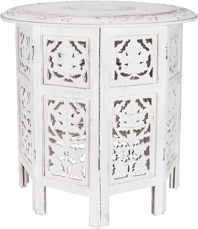 Solid Wood Hand Carved Accent Table Side Table Entryway Table Wooden End Table Bedside Table Octagonal Wooden Table 18 Inch Round Top X 18 Inch High Antique White Overstock