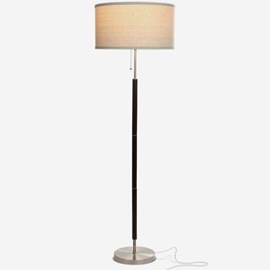 lot 13361 image: Led Floor Lamp Vintage Drum Shade Tall Pole Standing Living Room Decor Walnut