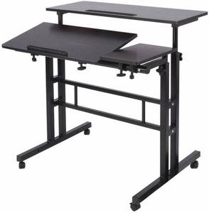 lot 13365 image: SogesPower 2 Platforms Mobile Laptop Desk Adjustable Side Table Computer Stand for Bed Sofa, JZS-101-2BK