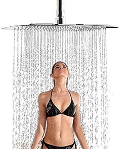 lot 13404 image: Suguword 16 Inch Large Square Rain Showerhead, Stainless Steel Shower Head with Polish Chrome Finish, Ultra Thin Waterfall Full Body Coverage with Silicone Nozzle Easy to Clean and install
