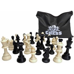 lot 13413 image: Classic Tournament Staunton Chessmen, 90% Plastic Filled Black and Cream Plastic Set with 3.75  King