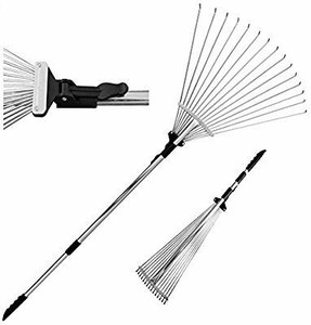 lot 13432 image: TABOR TOOLS Telescopic Metal Rake 63 Inch, Adjustable Folding Leaves Rake for