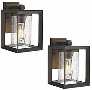 lot 13436 image: Emliviar Indoor Outdoor Wall Sconce 2 Pack, Oil Rubbed Bronze Finish with Seeded Glass Shade, 2083-B1