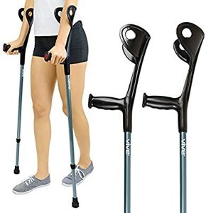 lot 13439 image: Vive Forearm Crutches (Pair) - Lightweight Arm Cuff Crutch - Adjustable, Ergonomic, Heavy Duty for Standard and Tall Adults - Comfortable on Wrist - Molded, Non Skid Replaceable Rubber Tips