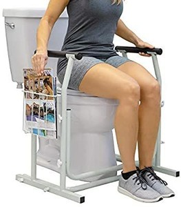 lot 13446 image: Vive Stand Alone Toilet Rail - Medical Bathroom Safety Assist Frame with Support Grab Bar Handles & Railings for Elderly, Senior, Handicap & Disabled - Freestanding Commode Stability Handrails