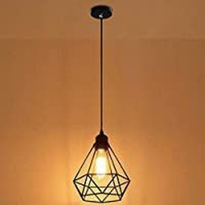 lot 13453 image: 2pcs DIY Bird Cage Lamp Shade Vintage Style Light Holders - MOTENT Industrial Lighting Metal Lamp Guard 6.2  Dia Iron Wire Diamonds Shape for Pendant Lighting Fixture Ceiling Light Wall Lamp - Black