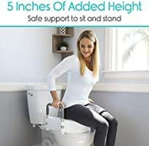 lot 13457 image: Vive Raised Toilet Seat - 5  Portable, Elevated Riser with Padded Handles - Elongated and Standard Fit Commode Lifter - Bathroom Safety Extender Assists Disabled, Elderly, Seniors, Handicapped �� �� �� �� �� �� ��