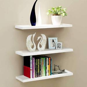 lot 20473 image: Pack of 3 White Floating Shelves,Wooden Shelves Unit for Wall,Home Decor Shelf,Display Rack Home Storage Organizer,Wall Mountable Shelf
