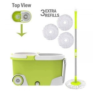lot 20479 image: ALLZONE Spin Mop Bucket with Wringer On Wheels, Hardwood Floor Cleaning System, with 3 Microfiber Mop Refills
