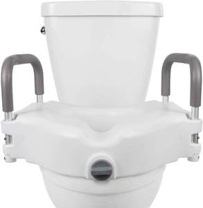 lot 20484 image: Vive Raised Toilet Seat - 5  Portable, Elevated Riser with Padded Handles - Elongated and Standard Fit Commode Lifter - Bathroom Safety Extender Assists Disabled, Elderly, Seniors, Handicapped