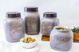 lot 13487 image: Grey Ceramic Mason Jar Canister Set of 4 by ZallZo