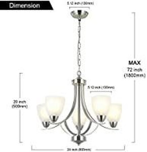 lot 13488 image: VINLUZ 5 Light Contemporary Chandeliers Brushed Nickel Modern Light Fixtures Ceiling Hanging Industrial Pendant Lighting for Foyer Bedroom Dining Room Bathroom