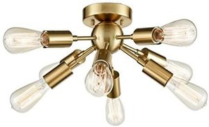 lot 13512 image: CLAXY Ecopower Antique Brass Sputnik Chandelier with 8 Socket Flush Mount Ceiling Light