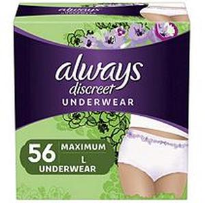 lot 13528 image: Always Discreet, Incontinence & Postpartum Underwear for Women, Maximum, Large, 56 Count