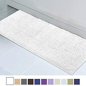 lot 13529 image: ITSOFT Non Slip Shaggy Chenille Soft Microfibers Runner Large Bath Mat for Bathroom Rug Water Absorbent Carpet, Machine Washable, 21 x 59 Inches White