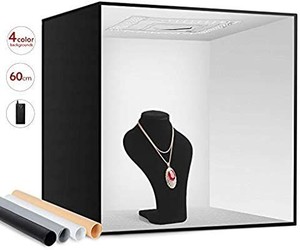 lot 13534 image: ESDDI Photo Studio Light Box 24 60cm Adjustable Brightness Portable Folding Hook & Loop Professional Booth Table Top Photography Lighting Kit 156 LED Lights 4 Colors Backdrops