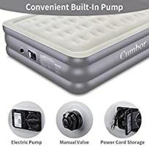 lot 13540 image: Cumbor Queen Air Mattress with Built-in Pump, Luxury Queen Size Inflatable Airbed with Air Coil Technology - Elevated Raised Double High Air Mattress, 80 x 60 x 18 inches, Grey
