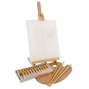 lot 13543 image: US Art Supply 19pc Oil Painting Set With Table Easel, Canvas, 12 Colors, Brushes