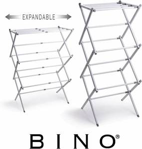 lot 13545 image: BINO 3-Tier Expandable Collapsing Foldable Laundry Drying Rack, White