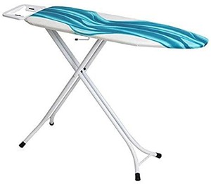 lot 13546 image: Mabel Home Ironing Board, Adjustable Height, Deluxe, 4-Leg  Extra Cover, Blue & White Patterned